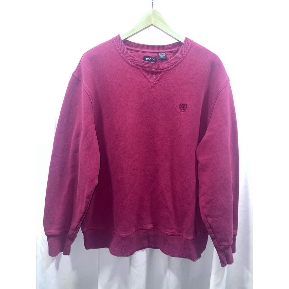 IZOD Mens Crewneck Sweatshirt XL Burgundy Red Fleece Pullover Embroidered Logo